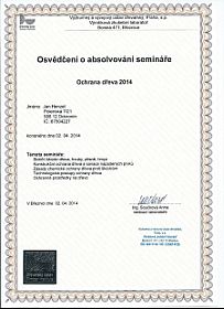 Osvědčení o absolvování semináře Ochrana dřeva 2014