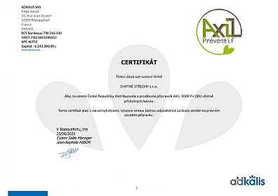 Certifikát na přípravek AXIL 300 P+ (BS)